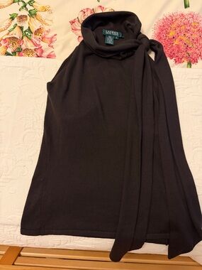 Lauren Ralph Lauren Dark Brown Sleeveless Tie Neck Shell Top